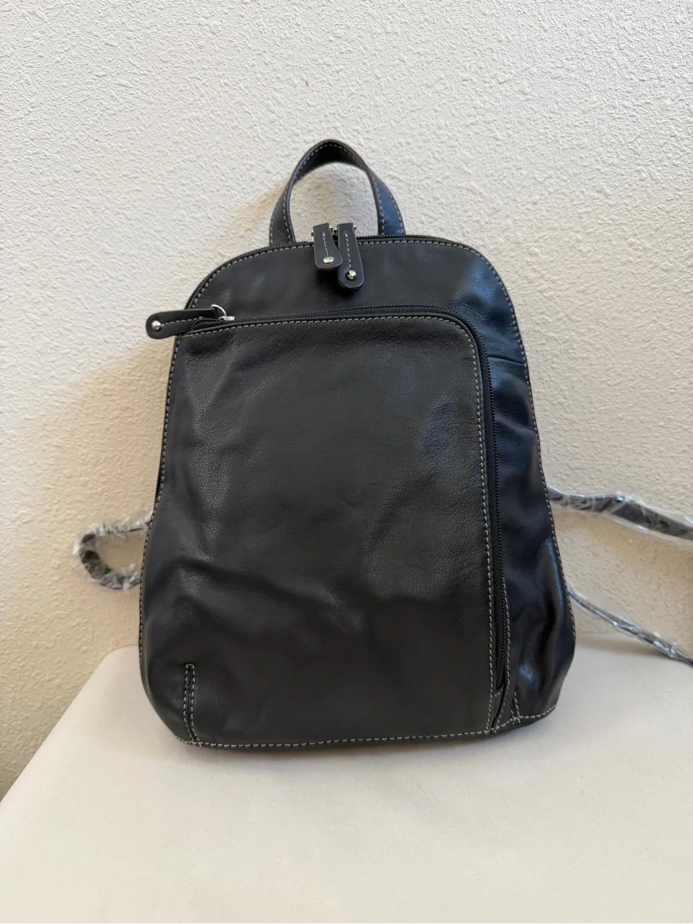 NEW Tignanello Black Leather Small Backpack Purse Zip Pockets 11x9x3